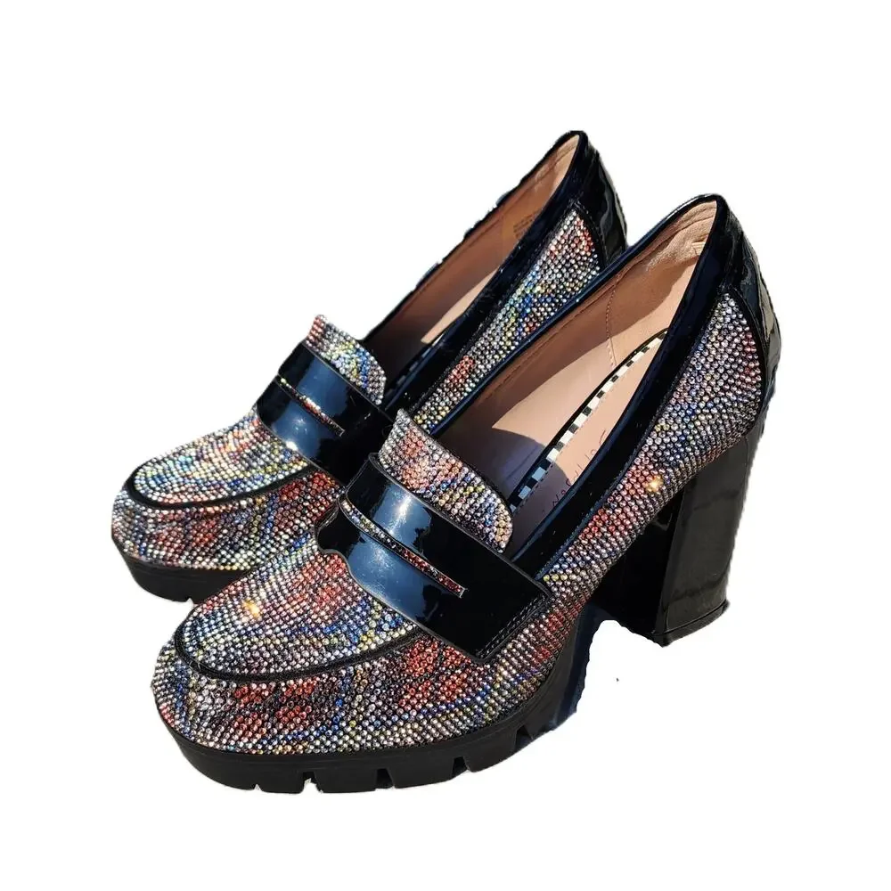 Betsey Johnson Adison Rhinestone Faux Patent Leather Loafers 7 - Picture 2 of 10